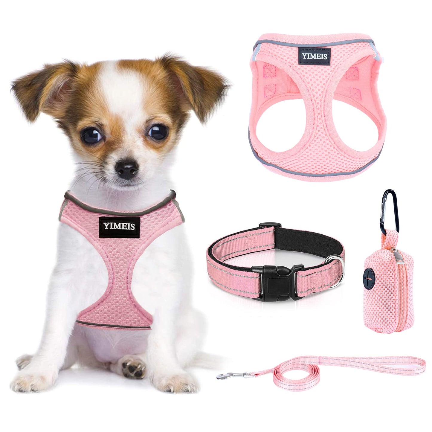 YIMEIS Dog Harness and Leash Set, No Pull Soft Mesh Pet Harness, Reflective Adjustable Puppy Vest for Small Medium Large Dogs, Cats (Pink, X-Small (Pack of 1)