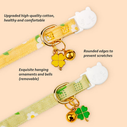 2 Pack Cotton Breakaway Cat Collar Pink Strawberries and White Heart Shaped Pendant Cute Kitten Cat Collar with Bell