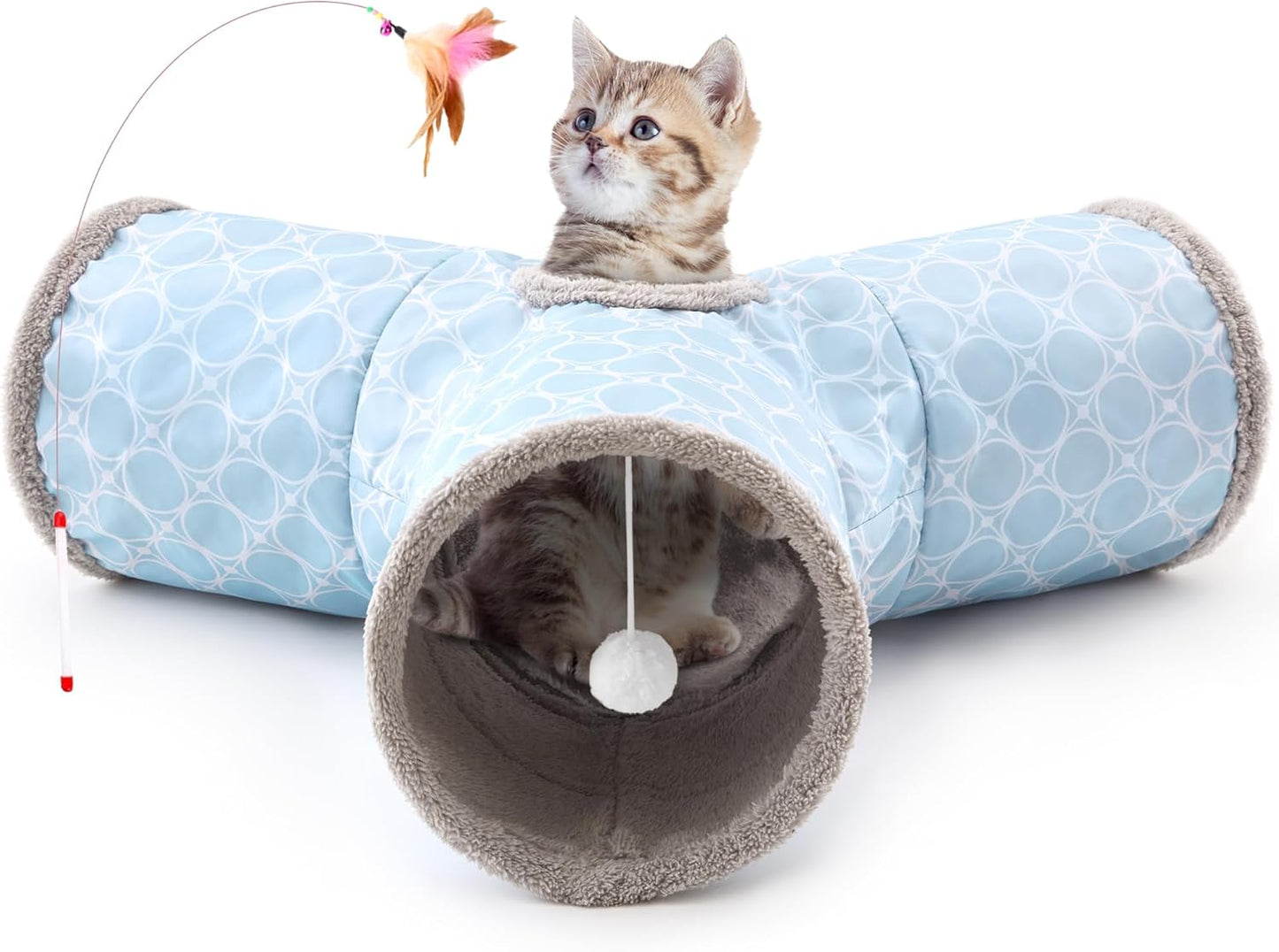 Tempcore Pet Cat Tunnel Tube Cat Toys 3 Way Collapsible, Tunnels for Indoor Cats，Kitty Bored Peek Hole Toy Ball Cat, Puppy, Kitty, Kitten, Rabbit