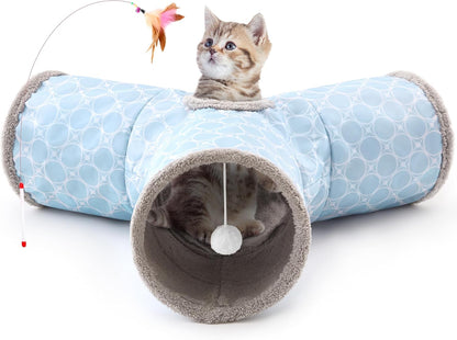 Tempcore Pet Cat Tunnel Tube Cat Toys 3 Way Collapsible, Tunnels for Indoor Cats，Kitty Bored Peek Hole Toy Ball Cat, Puppy, Kitty, Kitten, Rabbit