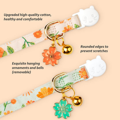2 Pack Cotton Breakaway Cat Collar Pink Strawberries and White Heart Shaped Pendant Cute Kitten Cat Collar with Bell