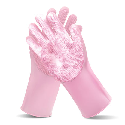 Pet Grooming Gloves—Heat Resistant Dog Washing Gloves with High-Density Teeth, Dog Bath Scrubber with Enhanced Five Finger Design, Silicone Gloves for Dogs and Cats Bathing, Massage (Blue)