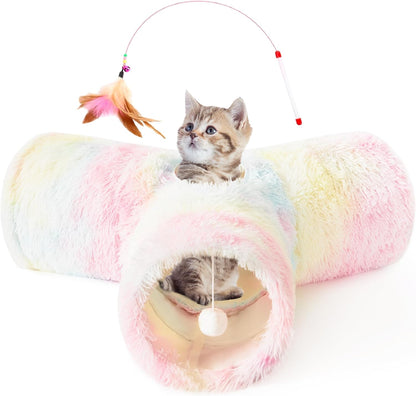 Tempcore Pet Cat Tunnel Tube Cat Toys 3 Way Collapsible, Tunnels for Indoor Cats，Kitty Bored Peek Hole Toy Ball Cat, Puppy, Kitty, Kitten, Rabbit