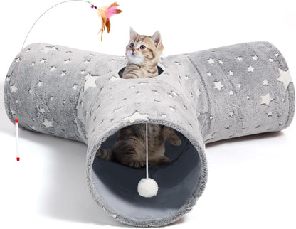 Tempcore Pet Cat Tunnel Tube Cat Toys 3 Way Collapsible, Tunnels for Indoor Cats，Kitty Bored Peek Hole Toy Ball Cat, Puppy, Kitty, Kitten, Rabbit