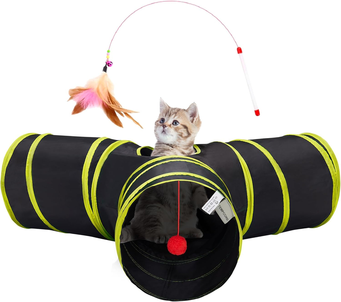 Tempcore Pet Cat Tunnel Tube Cat Toys 3 Way Collapsible, Tunnels for Indoor Cats，Kitty Bored Peek Hole Toy Ball Cat, Puppy, Kitty, Kitten, Rabbit
