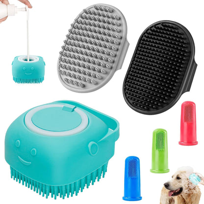 Comotech 6PCS Dog Bath Brush & Dog Toothbrush | Adjustable Handle Shampoo Brush & Scrubber for Short & Long Haired Dogs & Cats | Effectively Solve Odor & Stain Removal Problems (Blue Blue Blue.)