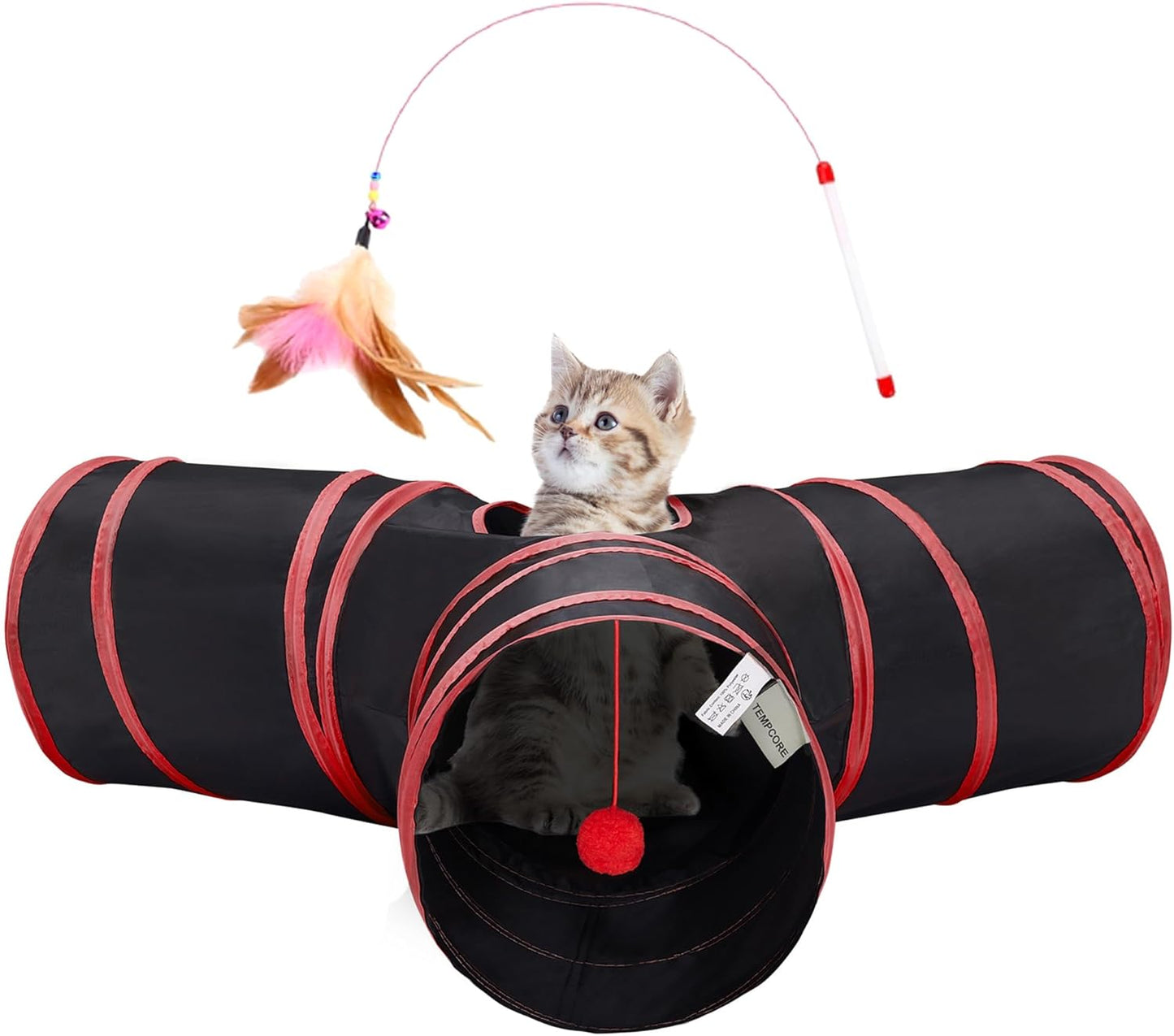 Tempcore Pet Cat Tunnel Tube Cat Toys 3 Way Collapsible, Tunnels for Indoor Cats，Kitty Bored Peek Hole Toy Ball Cat, Puppy, Kitty, Kitten, Rabbit