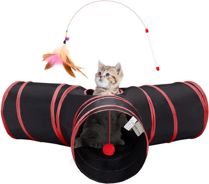 Tempcore Pet Cat Tunnel Tube Cat Toys 3 Way Collapsible, Tunnels for Indoor Cats，Kitty Bored Peek Hole Toy Ball Cat, Puppy, Kitty, Kitten, Rabbit