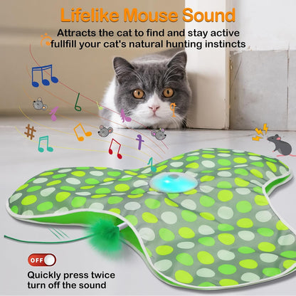 umosis Interactive Cat Toys Rechargeable,Moving Concealed Feathers,Real Mouse Squeaky,Touch Activated Cat Kitten Toy Exercise Toys for Indoor Bored Adult Cats