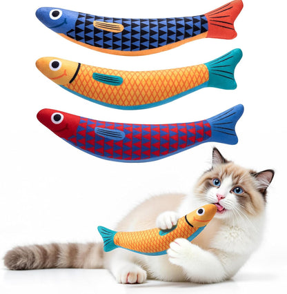 PetBusy Cat Toys with[5000mg A+Natural Catnip &Silvervine] [Baby Grade] Interactive Soft Chew Kicker Cat Toys for Indoor Cats & Kittens, [Crinkle &Bell] Fish Sound Toy, Drives Bored Cat Crazy with Fun