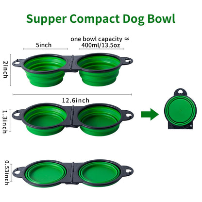 SLSON Collapsible Dog Dual Bowls Reinforced Rim 180 Degrees Flip Over Foldable Double Bowl with Lock Clips More Stable Dog Travel Bowls Pet Food Water Feeder (Light Pink)