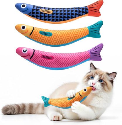 PetBusy Cat Toys with[5000mg A+Natural Catnip &Silvervine] [Baby Grade] Interactive Soft Chew Kicker Cat Toys for Indoor Cats & Kittens, [Crinkle &Bell] Fish Sound Toy, Drives Bored Cat Crazy with Fun