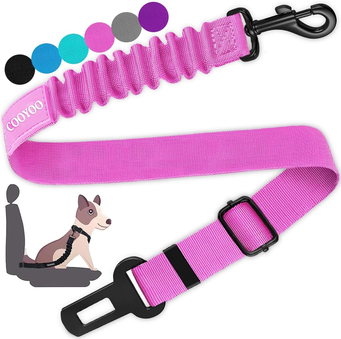 COOYOO Dog Seat Belt, Durability Retractable Dog Car Harness Adjustable Dog Seat Belt for Vehicle Nylon Pet Safety Seat Belts Heavy Duty & Elastic (1 Pack Black)