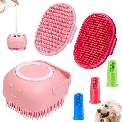 Comotech 6PCS Dog Bath Brush & Dog Toothbrush | Adjustable Handle Shampoo Brush & Scrubber for Short & Long Haired Dogs & Cats | Effectively Solve Odor & Stain Removal Problems (Blue Blue Blue.)