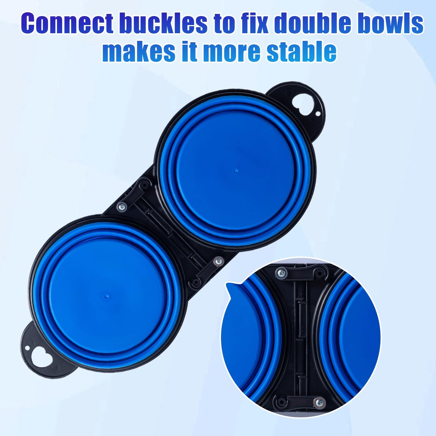 SLSON Collapsible Dog Dual Bowls Reinforced Rim 180 Degrees Flip Over Foldable Double Bowl with Lock Clips More Stable Dog Travel Bowls Pet Food Water Feeder (Light Pink)