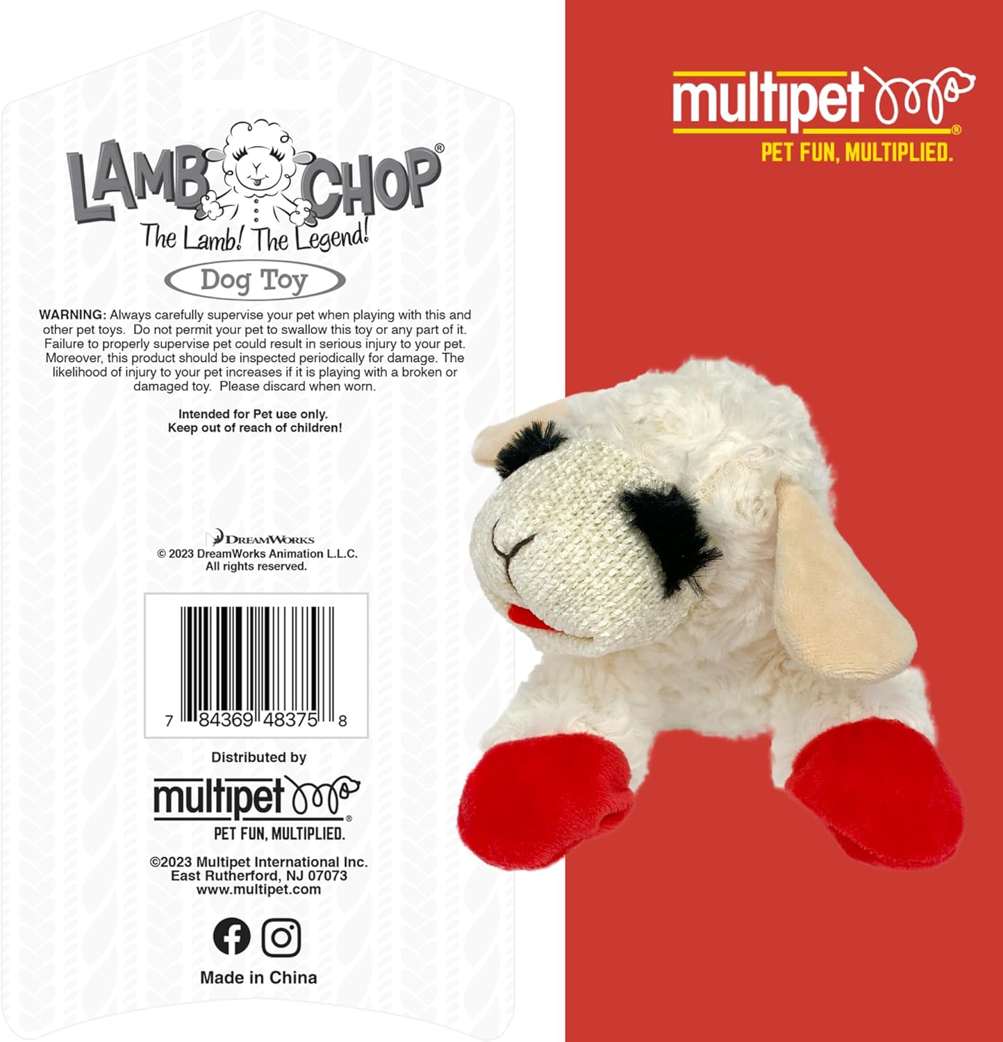 Multipet Lamb Chop Dog Plush Toy - Squeaky Toy for Small & Medium Dogs - Extra Soft Plush - Stuffed Animal for Cuddling & Playing (10", Cream, 5 Squeakers)