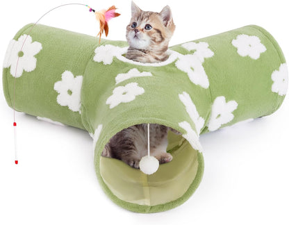 Tempcore Pet Cat Tunnel Tube Cat Toys 3 Way Collapsible, Tunnels for Indoor Cats，Kitty Bored Peek Hole Toy Ball Cat, Puppy, Kitty, Kitten, Rabbit