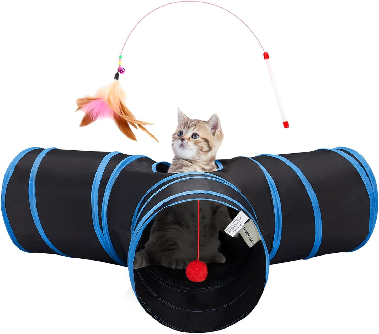 Tempcore Pet Cat Tunnel Tube Cat Toys 3 Way Collapsible, Tunnels for Indoor Cats，Kitty Bored Peek Hole Toy Ball Cat, Puppy, Kitty, Kitten, Rabbit