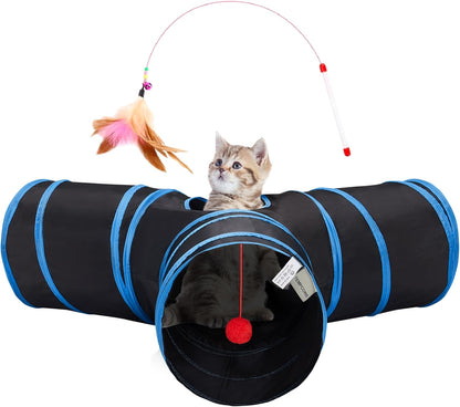 Tempcore Pet Cat Tunnel Tube Cat Toys 3 Way Collapsible, Tunnels for Indoor Cats，Kitty Bored Peek Hole Toy Ball Cat, Puppy, Kitty, Kitten, Rabbit