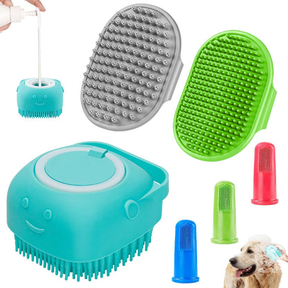 Comotech 6PCS Dog Bath Brush & Dog Toothbrush | Adjustable Handle Shampoo Brush & Scrubber for Short & Long Haired Dogs & Cats | Effectively Solve Odor & Stain Removal Problems (Blue Blue Blue.)