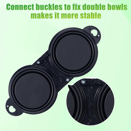 SLSON Collapsible Dog Dual Bowls Reinforced Rim 180 Degrees Flip Over Foldable Double Bowl with Lock Clips More Stable Dog Travel Bowls Pet Food Water Feeder (Light Pink)
