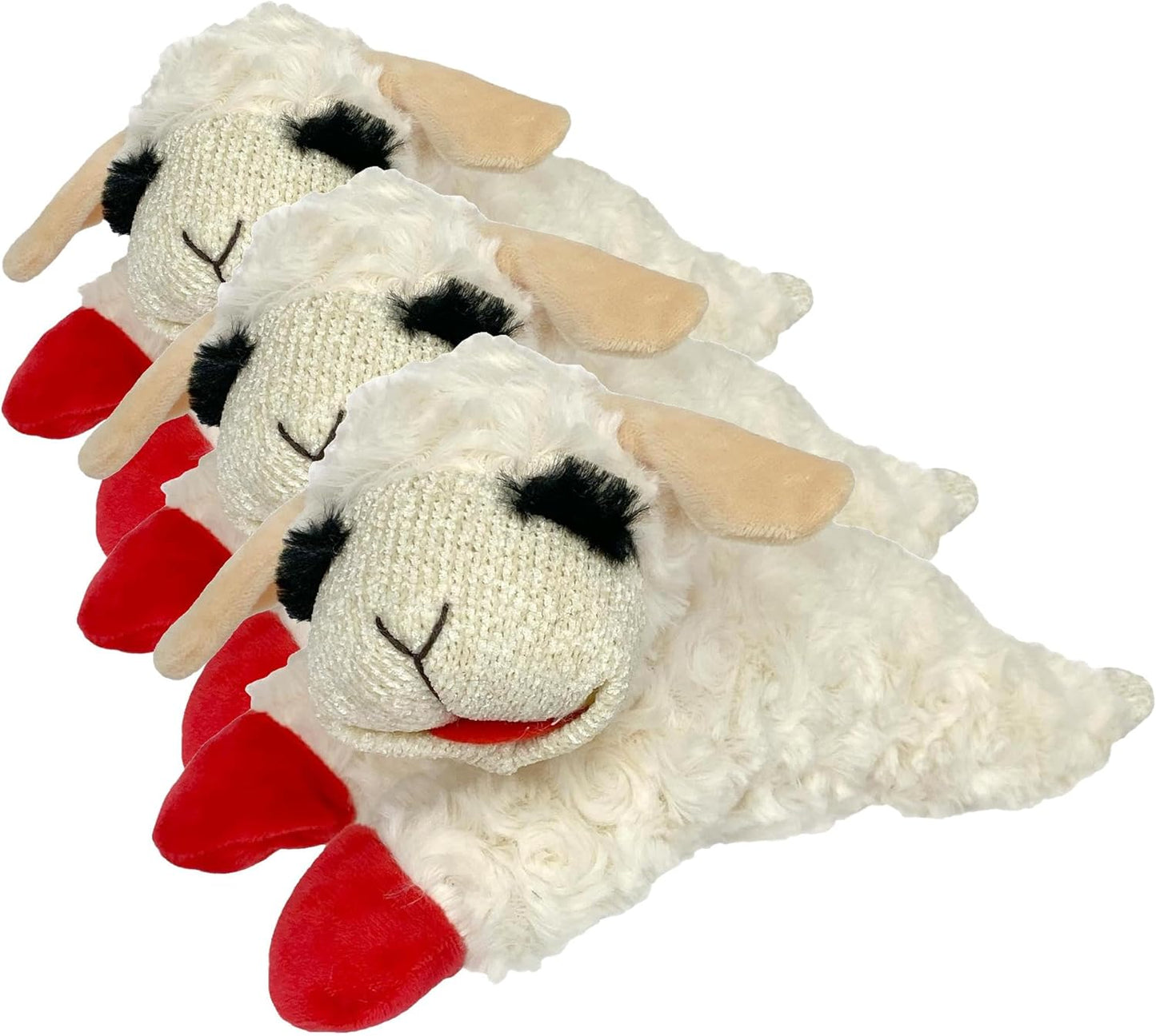 Multipet Lamb Chop Dog Plush Toy - Squeaky Toy for Small & Medium Dogs - Extra Soft Plush - Stuffed Animal for Cuddling & Playing (10", Cream, 5 Squeakers)