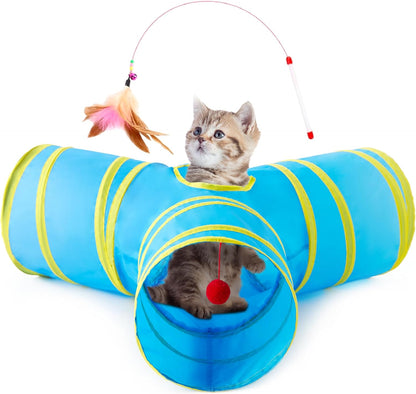 Tempcore Pet Cat Tunnel Tube Cat Toys 3 Way Collapsible, Tunnels for Indoor Cats，Kitty Bored Peek Hole Toy Ball Cat, Puppy, Kitty, Kitten, Rabbit