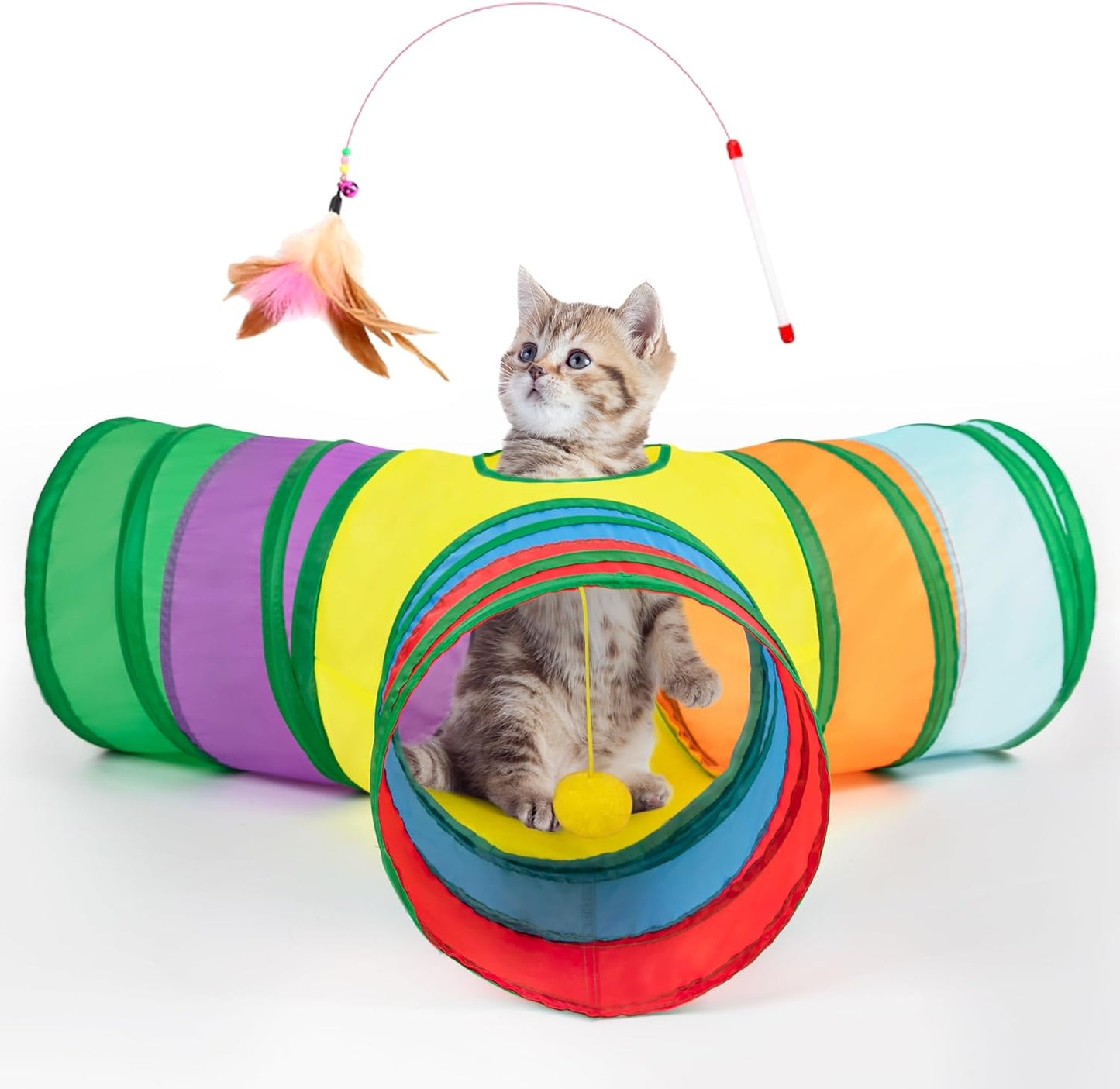 Tempcore Pet Cat Tunnel Tube Cat Toys 3 Way Collapsible, Tunnels for Indoor Cats，Kitty Bored Peek Hole Toy Ball Cat, Puppy, Kitty, Kitten, Rabbit