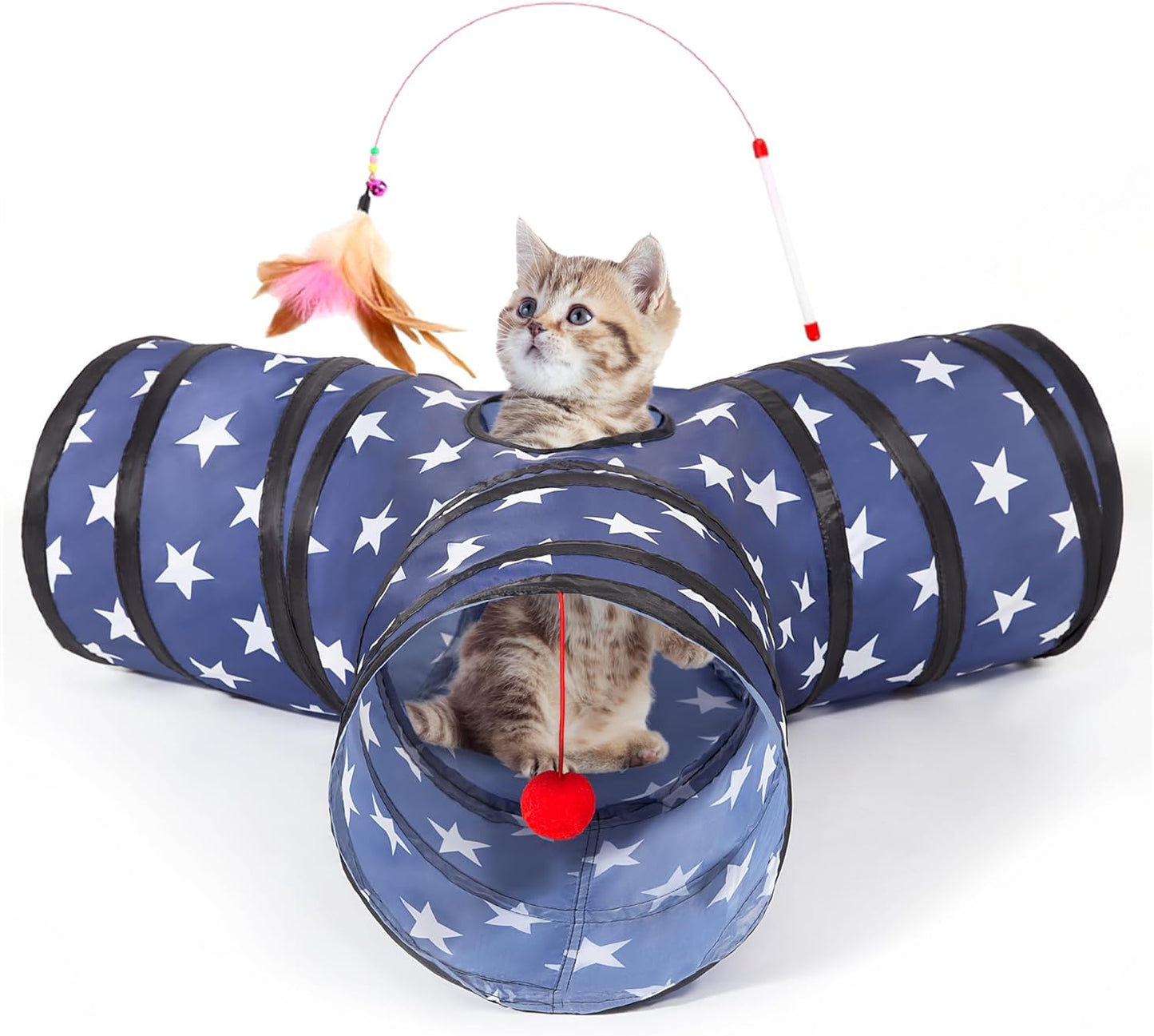 Tempcore Pet Cat Tunnel Tube Cat Toys 3 Way Collapsible, Tunnels for Indoor Cats，Kitty Bored Peek Hole Toy Ball Cat, Puppy, Kitty, Kitten, Rabbit