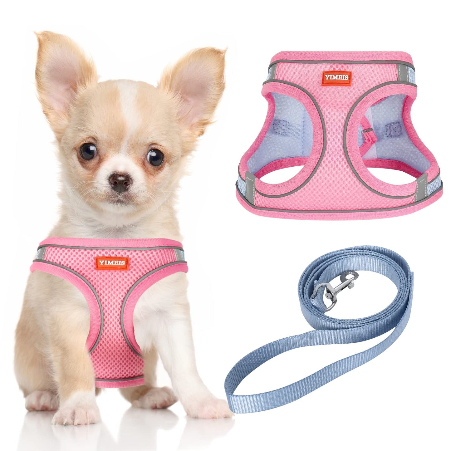 YIMEIS Dog Harness and Leash Set, No Pull Soft Mesh Pet Harness, Reflective Adjustable Puppy Vest for Small Medium Large Dogs, Cats (Pink, X-Small (Pack of 1)