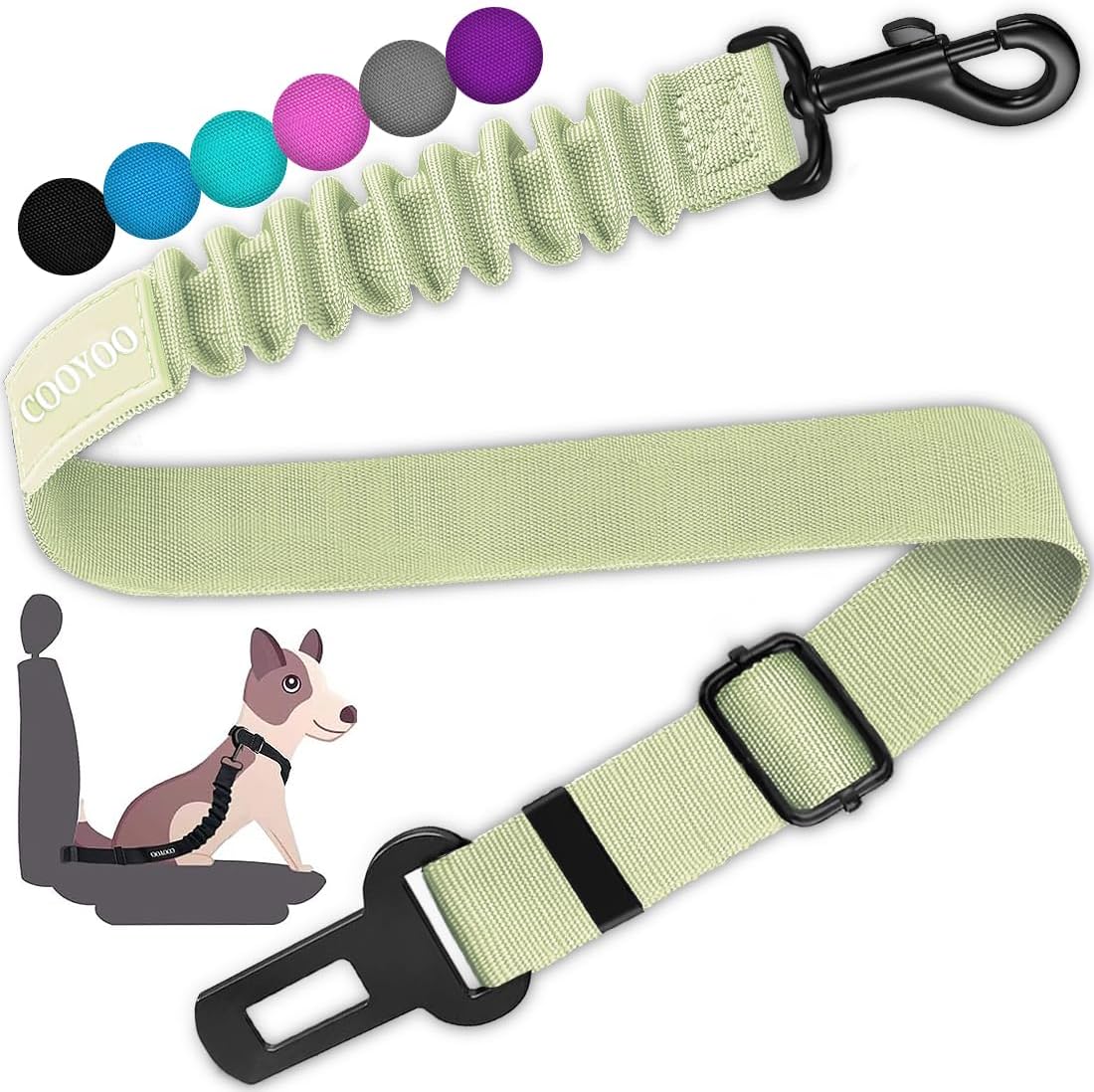 COOYOO Dog Seat Belt, Durability Retractable Dog Car Harness Adjustable Dog Seat Belt for Vehicle Nylon Pet Safety Seat Belts Heavy Duty & Elastic (1 Pack Black)