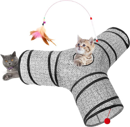 Tempcore Pet Cat Tunnel Tube Cat Toys 3 Way Collapsible, Tunnels for Indoor Cats，Kitty Bored Peek Hole Toy Ball Cat, Puppy, Kitty, Kitten, Rabbit