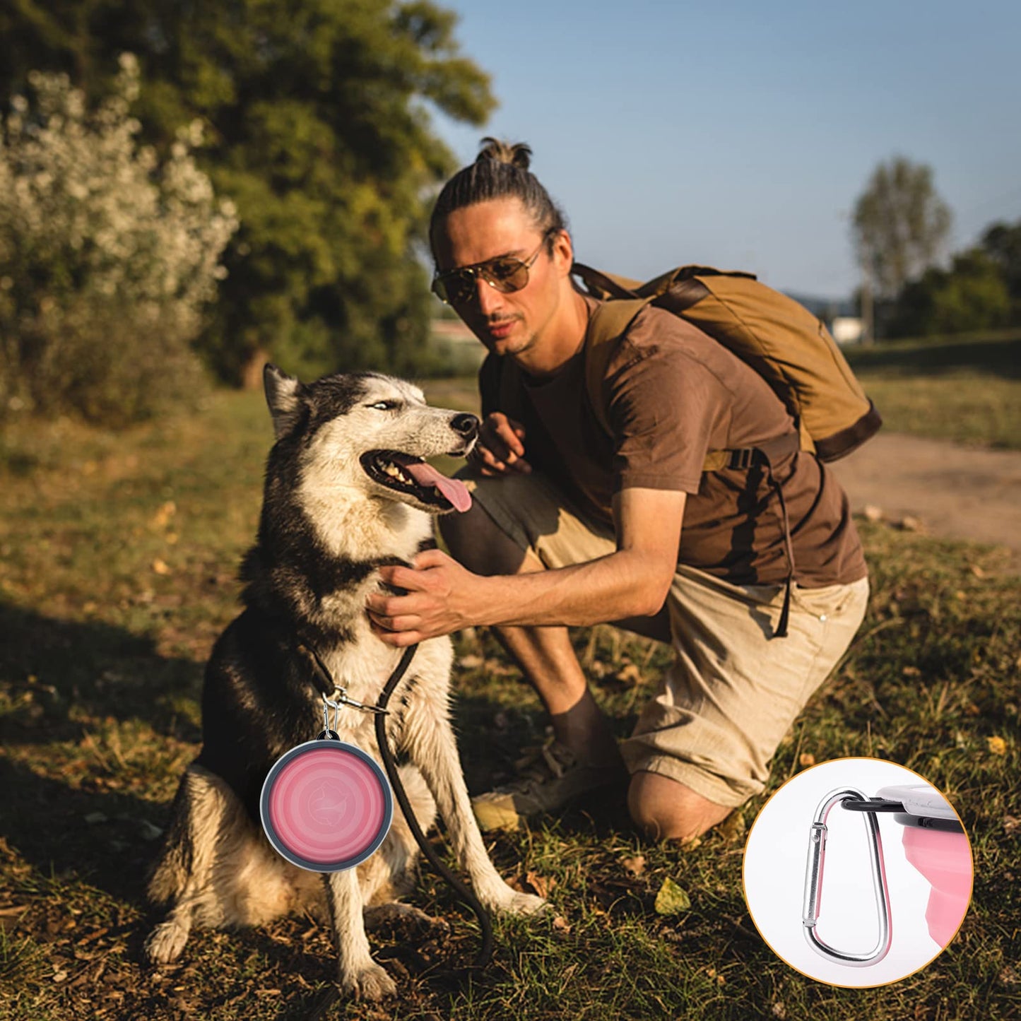 SLSON Collapsible Bowl with Cover Lids,2 Pack Dog Travel Bowls Portable Foldable Cat Water Dish Bowl for Pets Walking Parking Camping (Light Blue and Green, Small)