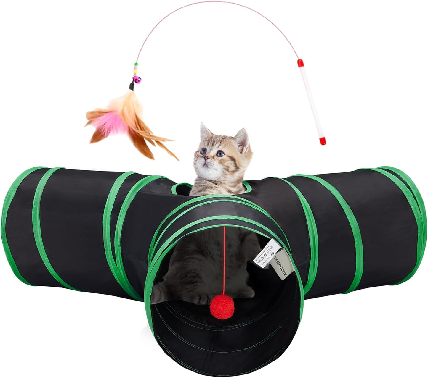 Tempcore Pet Cat Tunnel Tube Cat Toys 3 Way Collapsible, Tunnels for Indoor Cats，Kitty Bored Peek Hole Toy Ball Cat, Puppy, Kitty, Kitten, Rabbit