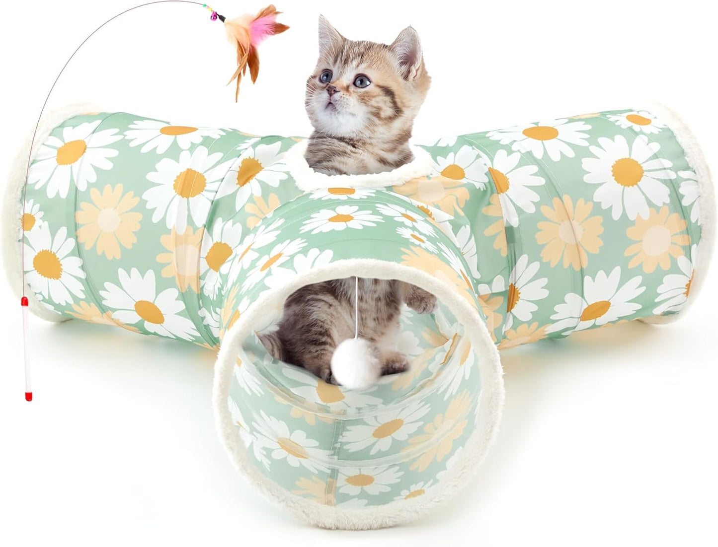 Tempcore Pet Cat Tunnel Tube Cat Toys 3 Way Collapsible, Tunnels for Indoor Cats，Kitty Bored Peek Hole Toy Ball Cat, Puppy, Kitty, Kitten, Rabbit
