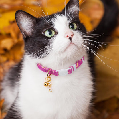 2 Pack Cotton Breakaway Cat Collar Pink Strawberries and White Heart Shaped Pendant Cute Kitten Cat Collar with Bell