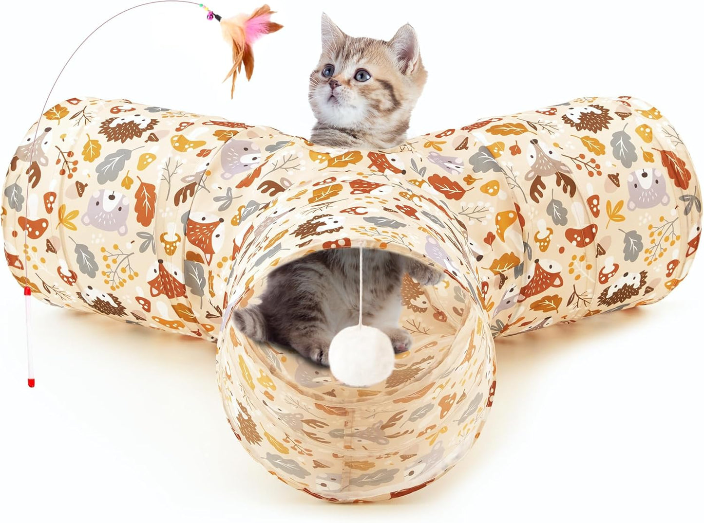 Tempcore Pet Cat Tunnel Tube Cat Toys 3 Way Collapsible, Tunnels for Indoor Cats，Kitty Bored Peek Hole Toy Ball Cat, Puppy, Kitty, Kitten, Rabbit