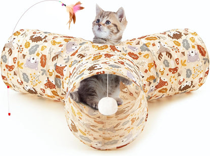 Tempcore Pet Cat Tunnel Tube Cat Toys 3 Way Collapsible, Tunnels for Indoor Cats，Kitty Bored Peek Hole Toy Ball Cat, Puppy, Kitty, Kitten, Rabbit