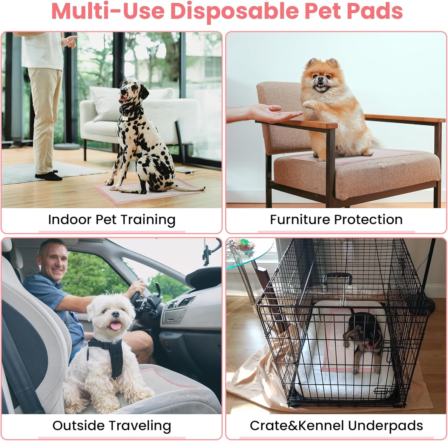 Pet Toilet Training Pads 100Count Disposable Puppy Pee Pads 18" x 13" for Dogs, Ultra Absorbent|Quick Dry|Leak-Proof Pet Potty Pads for Dog, Cat, Rabbits and Guinea Pigs (Pink)