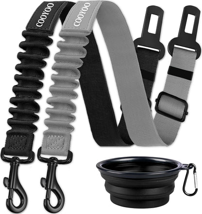 COOYOO Dog Seat Belt, Durability Retractable Dog Car Harness Adjustable Dog Seat Belt for Vehicle Nylon Pet Safety Seat Belts Heavy Duty & Elastic (1 Pack Black)