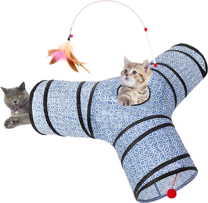 Tempcore Pet Cat Tunnel Tube Cat Toys 3 Way Collapsible, Tunnels for Indoor Cats，Kitty Bored Peek Hole Toy Ball Cat, Puppy, Kitty, Kitten, Rabbit