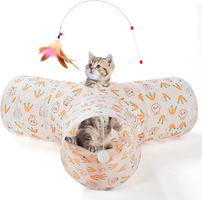 Tempcore Pet Cat Tunnel Tube Cat Toys 3 Way Collapsible, Tunnels for Indoor Cats，Kitty Bored Peek Hole Toy Ball Cat, Puppy, Kitty, Kitten, Rabbit