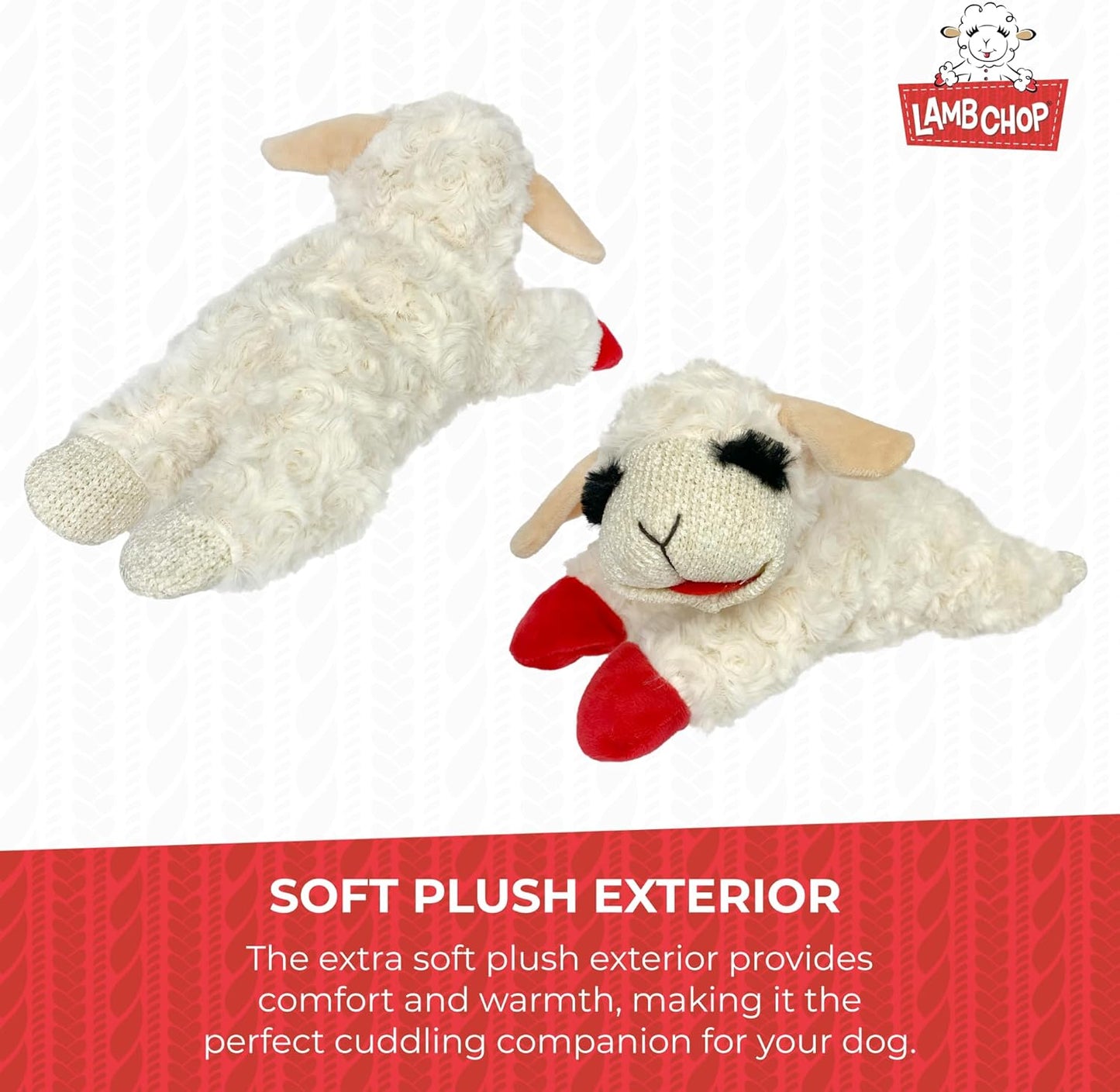 Multipet Lamb Chop Dog Plush Toy - Squeaky Toy for Small & Medium Dogs - Extra Soft Plush - Stuffed Animal for Cuddling & Playing (10", Cream, 5 Squeakers)