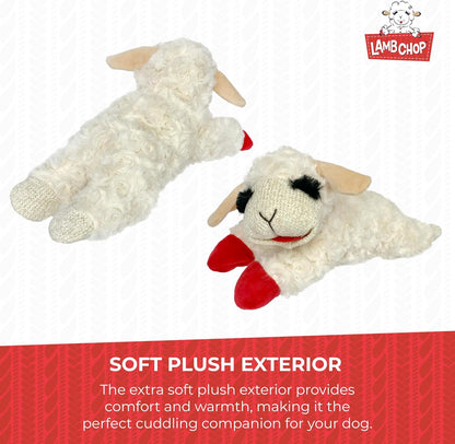 Multipet Lamb Chop Dog Plush Toy - Squeaky Toy for Small & Medium Dogs - Extra Soft Plush - Stuffed Animal for Cuddling & Playing (10", Cream, 5 Squeakers)