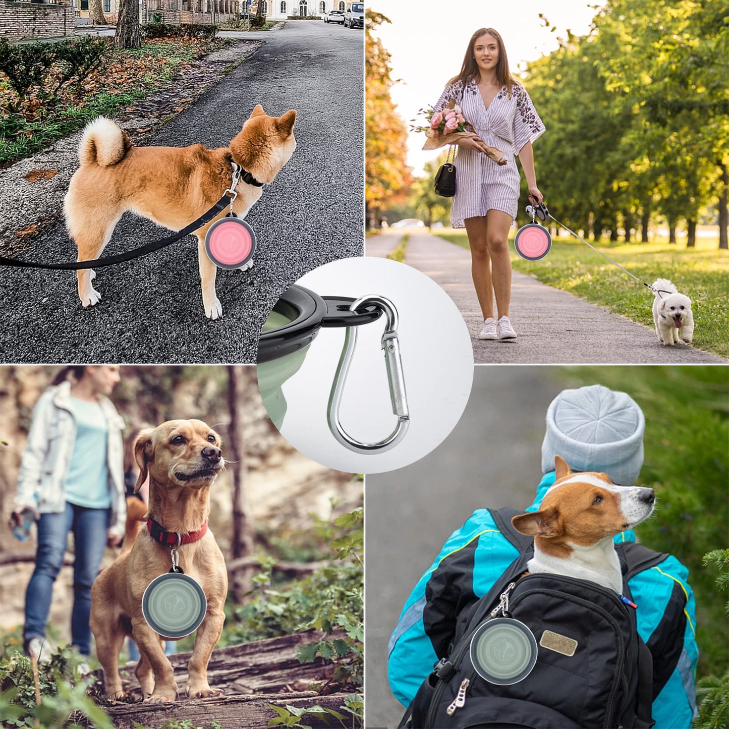 SLSON Collapsible Bowl with Cover Lids,2 Pack Dog Travel Bowls Portable Foldable Cat Water Dish Bowl for Pets Walking Parking Camping (Light Blue and Green, Small)