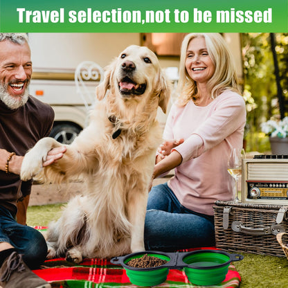 SLSON Collapsible Dog Dual Bowls Reinforced Rim 180 Degrees Flip Over Foldable Double Bowl with Lock Clips More Stable Dog Travel Bowls Pet Food Water Feeder (Light Pink)