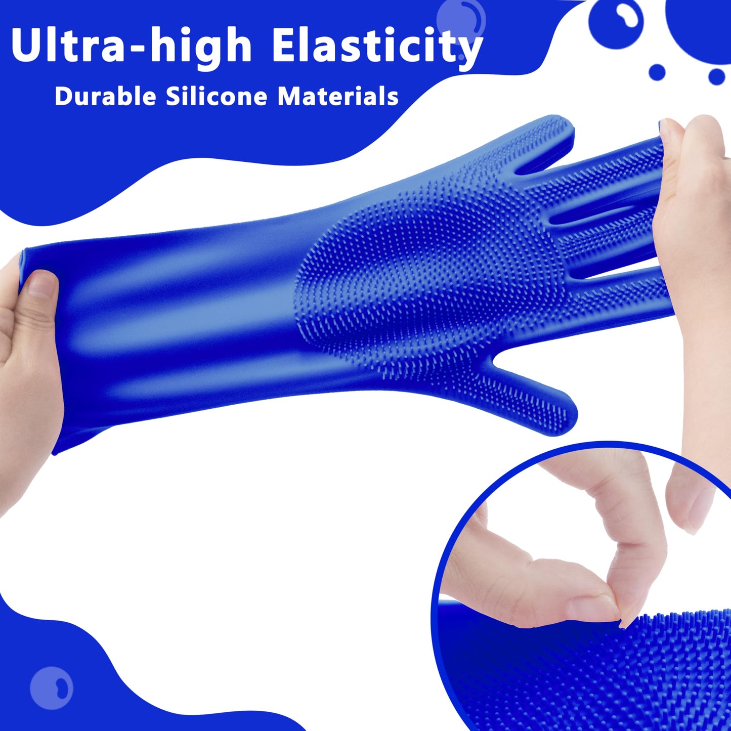 Pet Grooming Gloves—Heat Resistant Dog Washing Gloves with High-Density Teeth, Dog Bath Scrubber with Enhanced Five Finger Design, Silicone Gloves for Dogs and Cats Bathing, Massage (Blue)