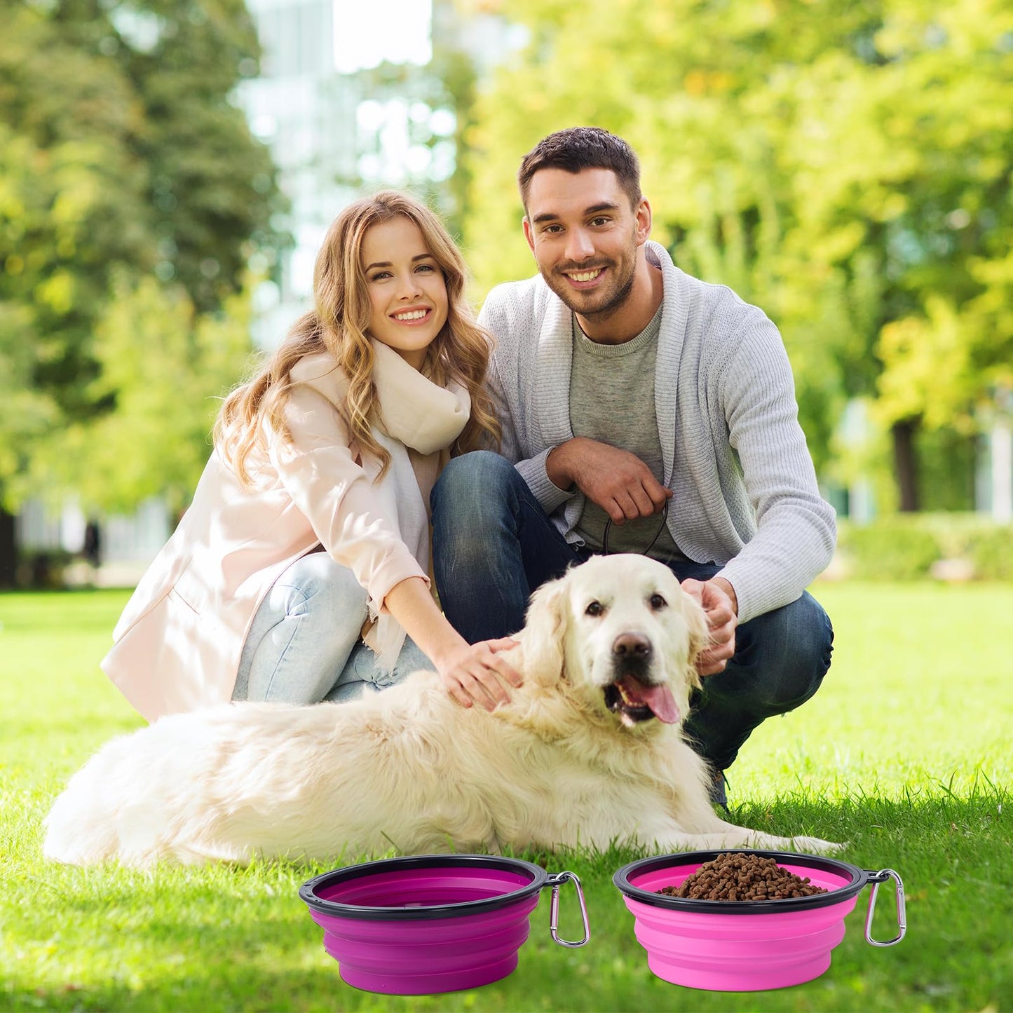 SLSON Collapsible Bowl with Cover Lids,2 Pack Dog Travel Bowls Portable Foldable Cat Water Dish Bowl for Pets Walking Parking Camping (Light Blue and Green, Small)