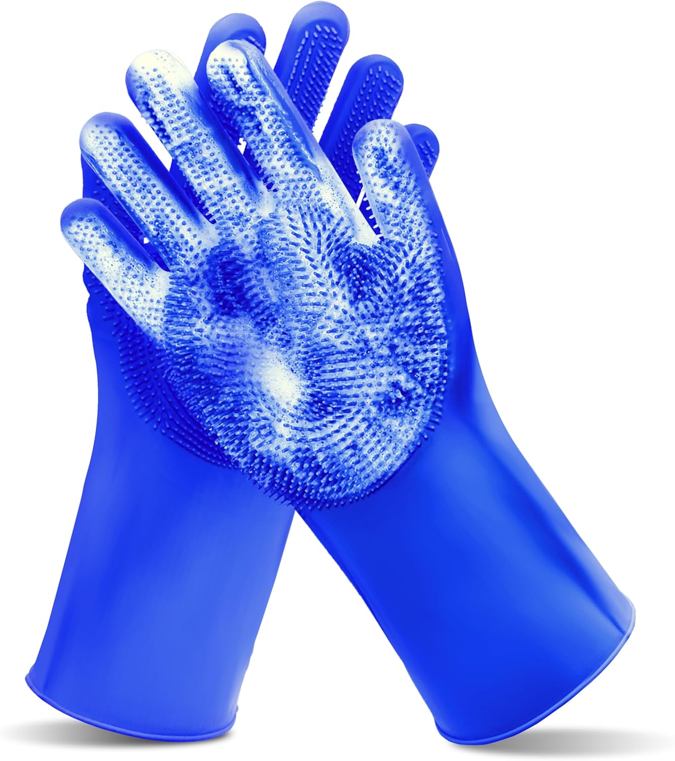 Pet Grooming Gloves—Heat Resistant Dog Washing Gloves with High-Density Teeth, Dog Bath Scrubber with Enhanced Five Finger Design, Silicone Gloves for Dogs and Cats Bathing, Massage (Blue)