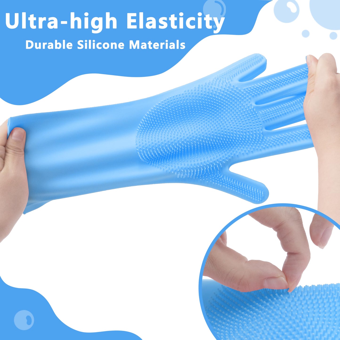 Pet Grooming Gloves—Heat Resistant Dog Washing Gloves with High-Density Teeth, Dog Bath Scrubber with Enhanced Five Finger Design, Silicone Gloves for Dogs and Cats Bathing, Massage (Blue)